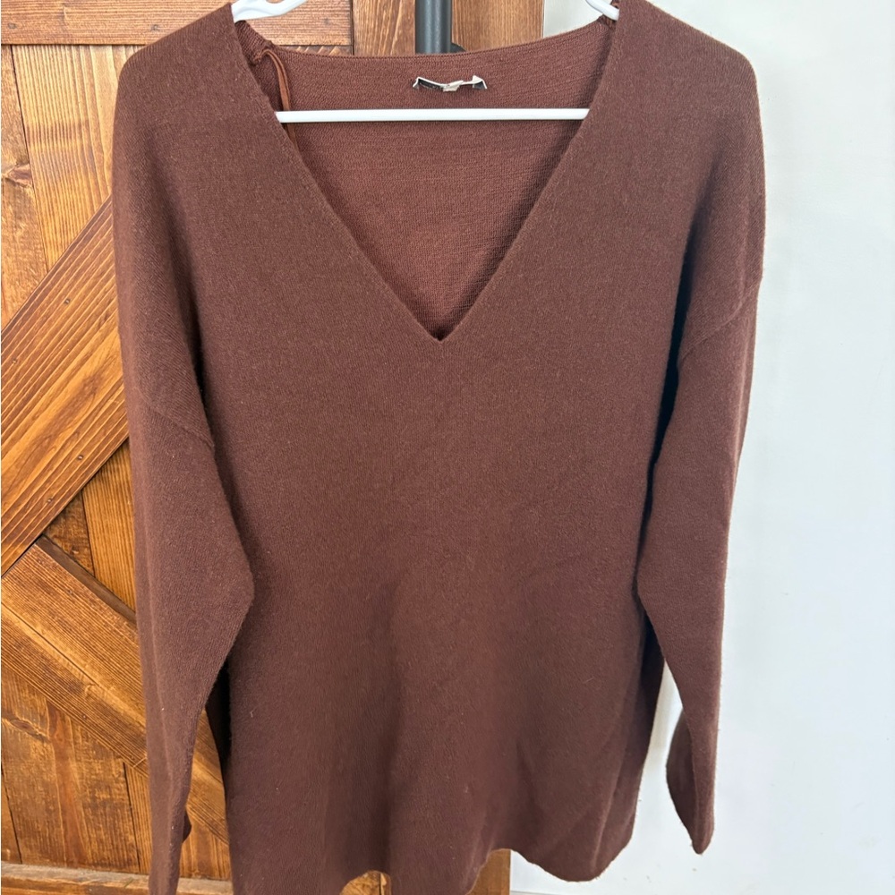 Lafayette 148 New York Chocolate V-Neck Sweater